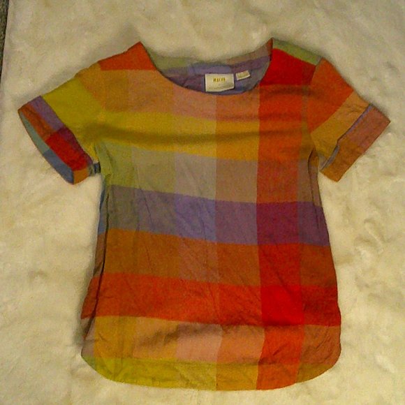 Maeve Tops - Maeve by Anthropologie -  Colorful Block Plaid 20% Wool Tunic-  Size 2